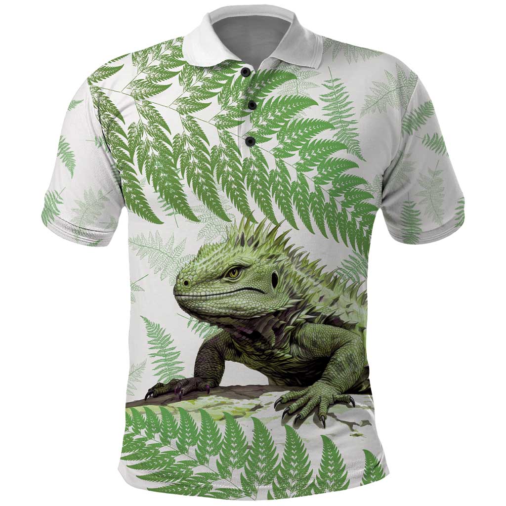 Green New Zealand Tuatara Polo Shirt Aotearoa Sphenodon Punctatus Silver Fern - Vibe Hoodie Shop