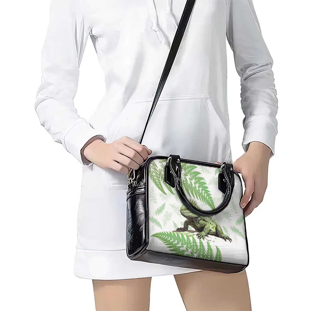 Green New Zealand Tuatara Shoulder Handbag Aotearoa Sphenodon Punctatus Silver Fern - Vibe Hoodie Shop