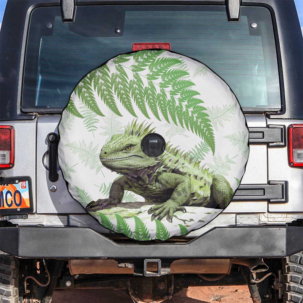 Green New Zealand Tuatara Spare Tire Cover Aotearoa Sphenodon Punctatus Silver Fern - Vibe Hoodie Shop