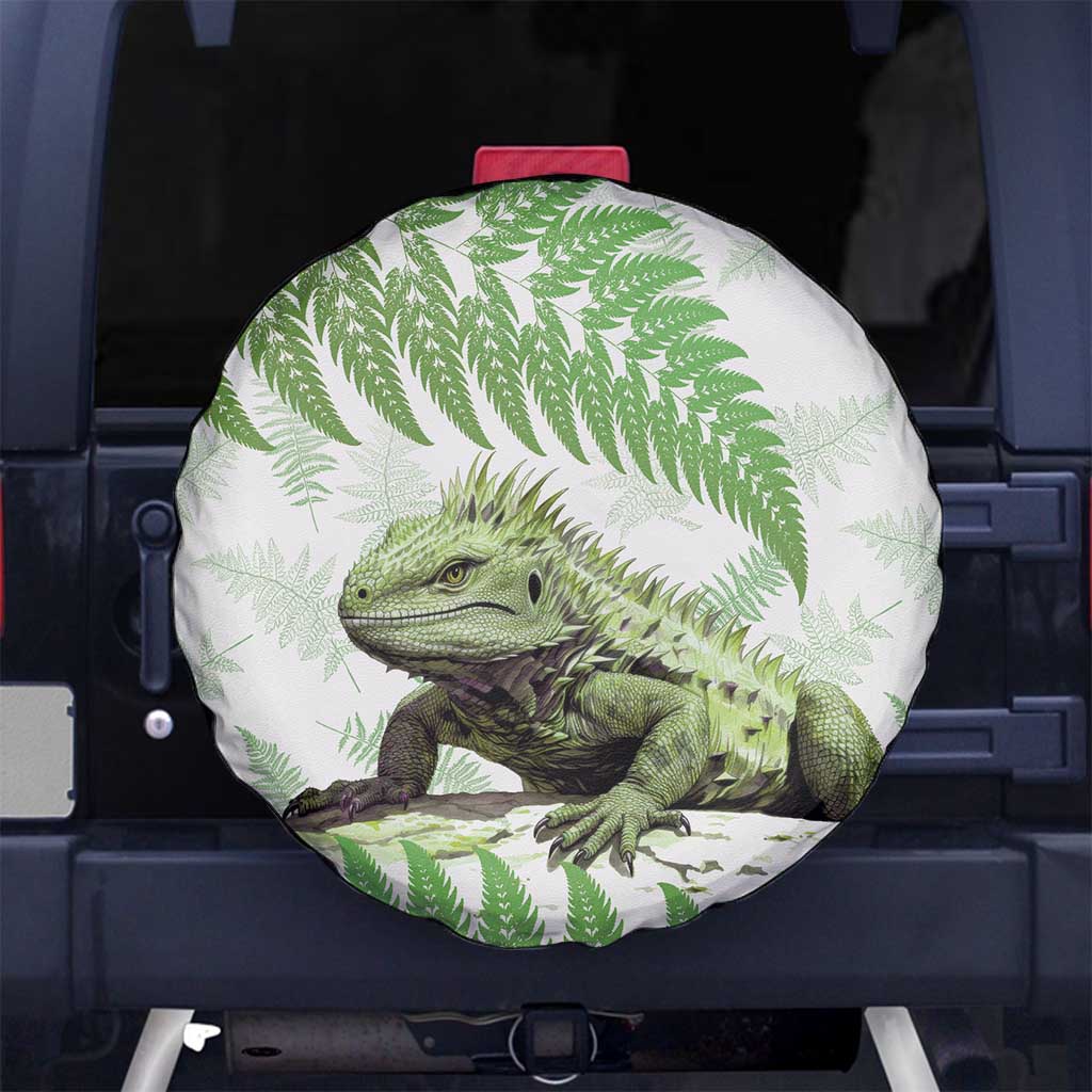 Green New Zealand Tuatara Spare Tire Cover Aotearoa Sphenodon Punctatus Silver Fern - Vibe Hoodie Shop