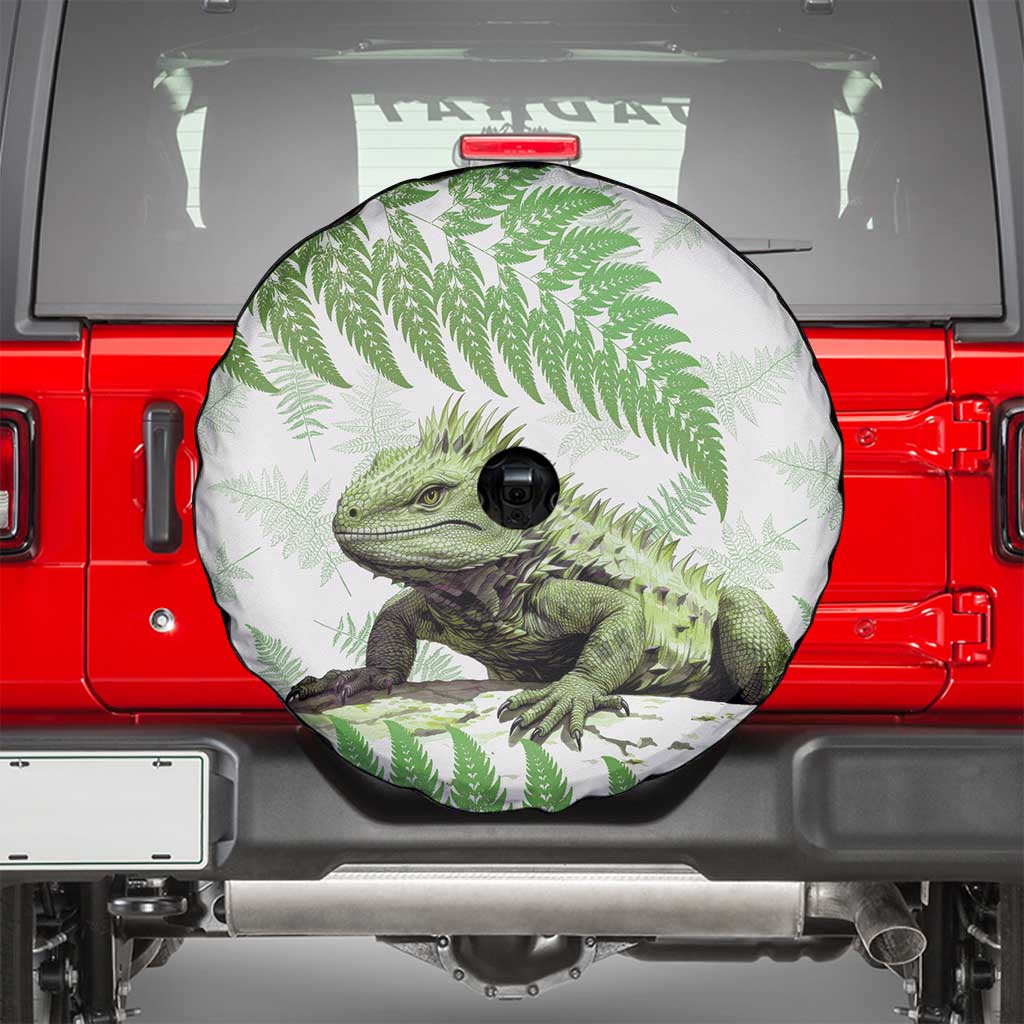 Green New Zealand Tuatara Spare Tire Cover Aotearoa Sphenodon Punctatus Silver Fern - Vibe Hoodie Shop