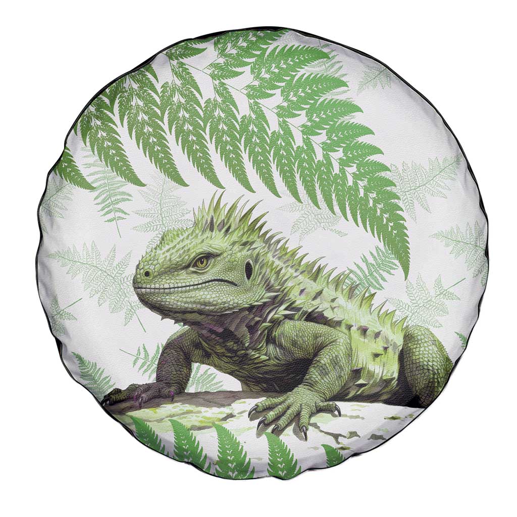 Green New Zealand Tuatara Spare Tire Cover Aotearoa Sphenodon Punctatus Silver Fern - Vibe Hoodie Shop