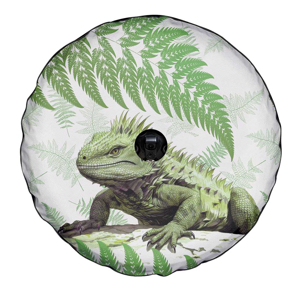 Green New Zealand Tuatara Spare Tire Cover Aotearoa Sphenodon Punctatus Silver Fern - Vibe Hoodie Shop