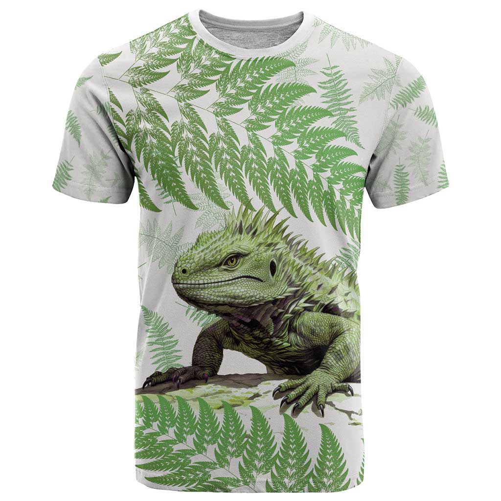 Green New Zealand Tuatara T Shirt Aotearoa Sphenodon Punctatus Silver Fern - Vibe Hoodie Shop