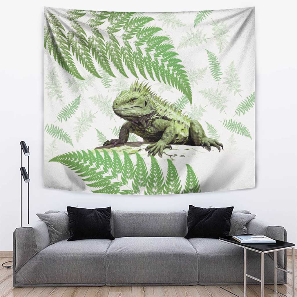 Green New Zealand Tuatara Tapestry Aotearoa Sphenodon Punctatus Silver Fern - Vibe Hoodie Shop