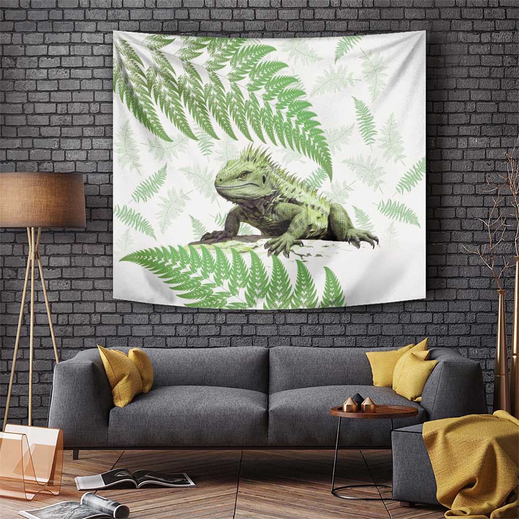 Green New Zealand Tuatara Tapestry Aotearoa Sphenodon Punctatus Silver Fern - Vibe Hoodie Shop