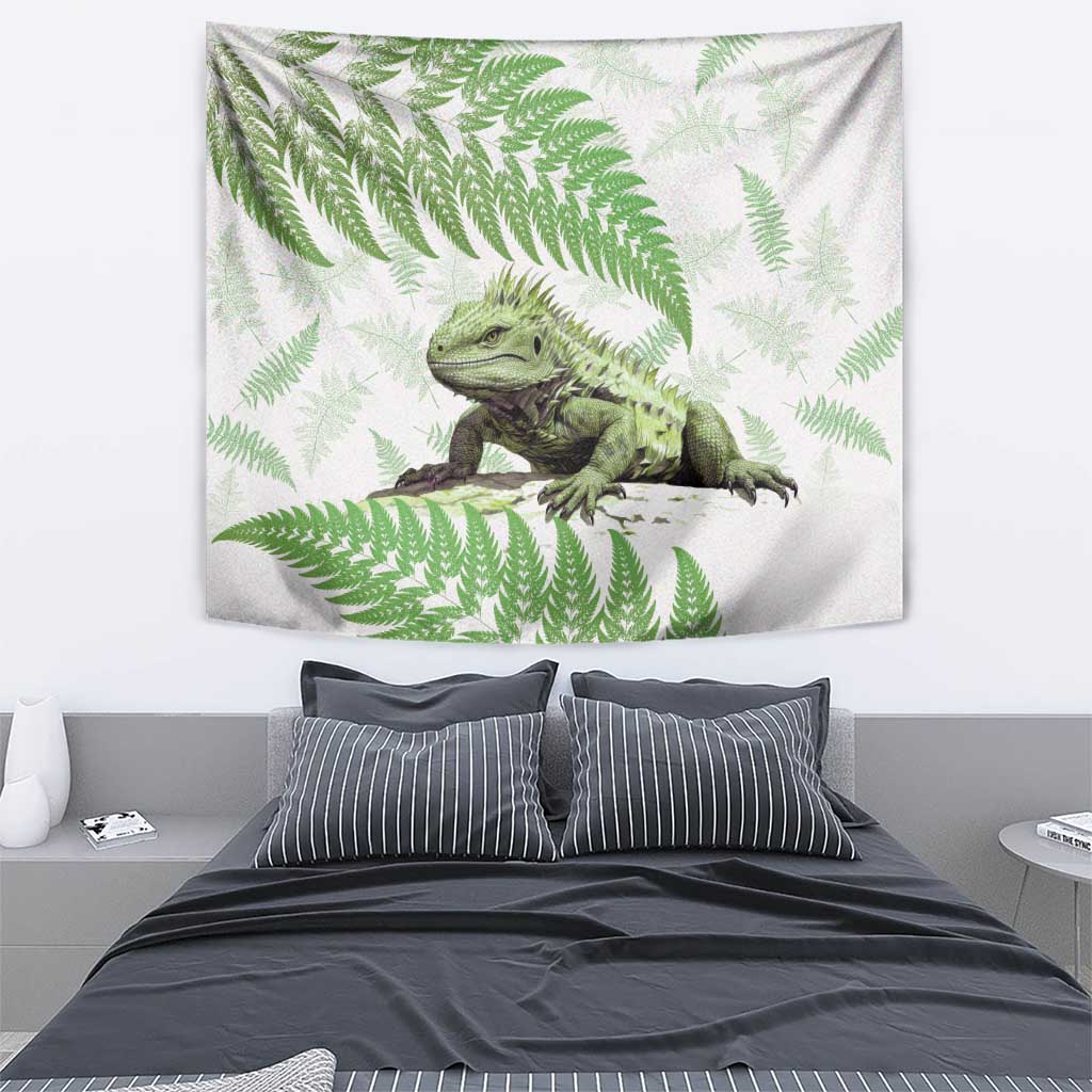 Green New Zealand Tuatara Tapestry Aotearoa Sphenodon Punctatus Silver Fern - Vibe Hoodie Shop