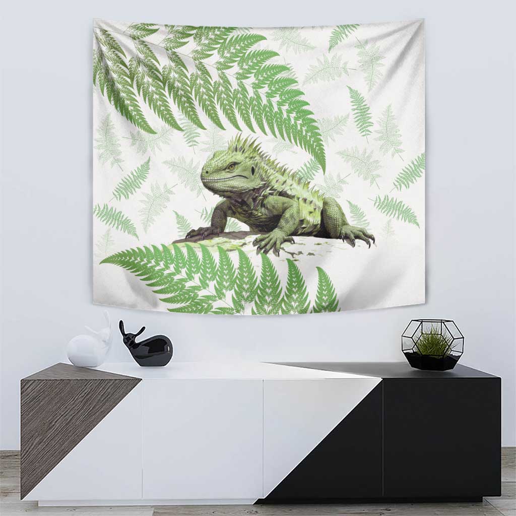 Green New Zealand Tuatara Tapestry Aotearoa Sphenodon Punctatus Silver Fern - Vibe Hoodie Shop