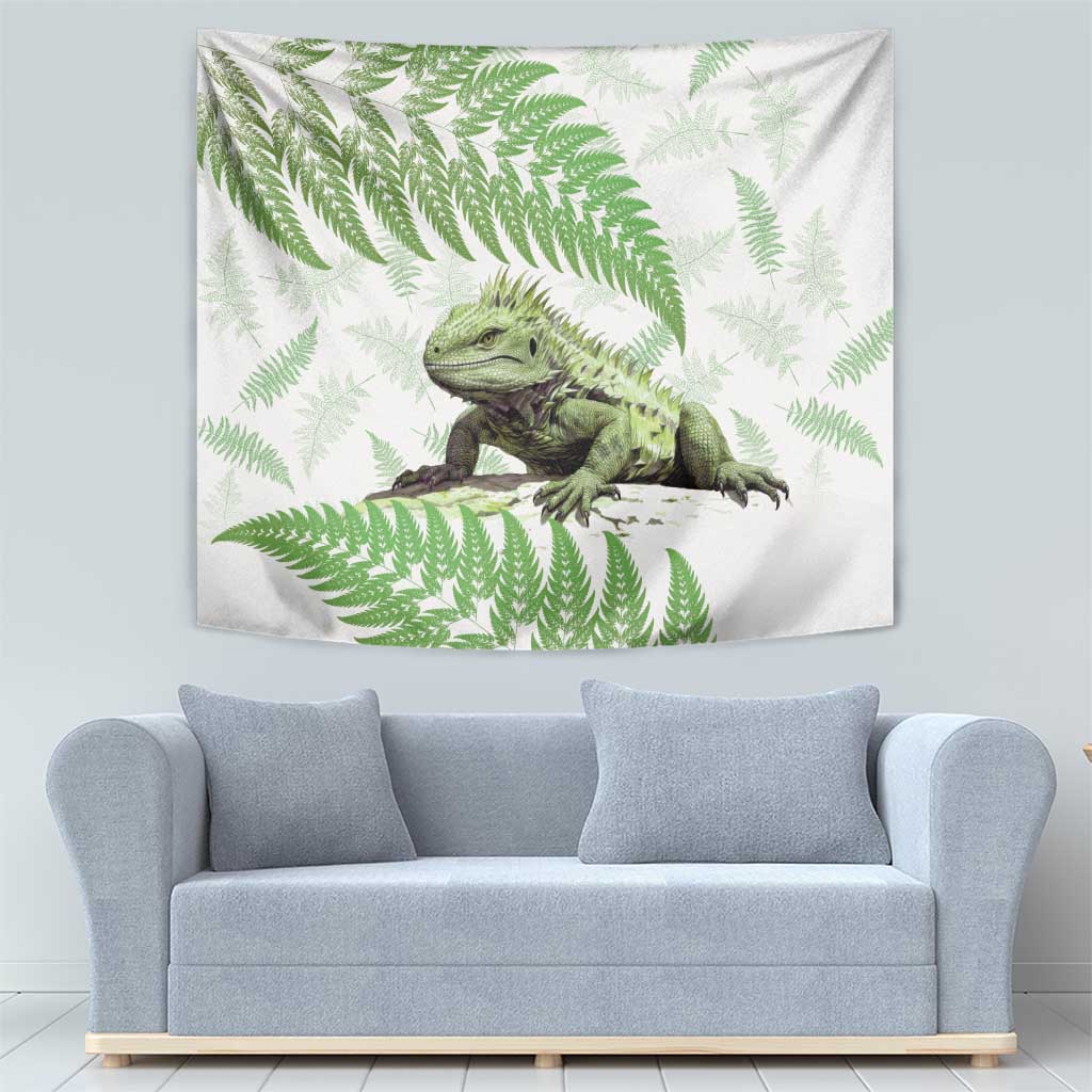 Green New Zealand Tuatara Tapestry Aotearoa Sphenodon Punctatus Silver Fern - Vibe Hoodie Shop