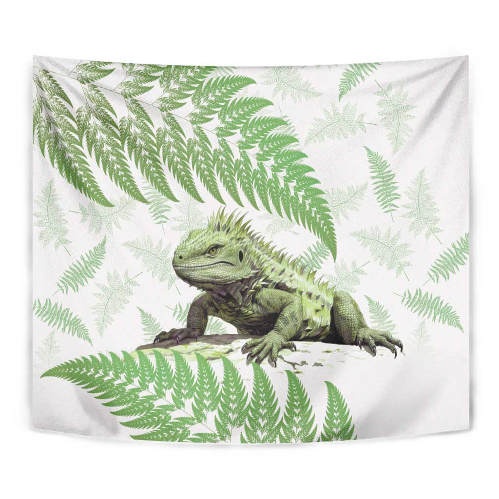 Green New Zealand Tuatara Tapestry Aotearoa Sphenodon Punctatus Silver Fern - Vibe Hoodie Shop