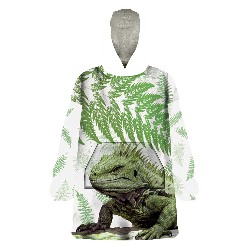 Green New Zealand Tuatara Wearable Blanket Hoodie Aotearoa Sphenodon Punctatus Silver Fern - Vibe Hoodie Shop