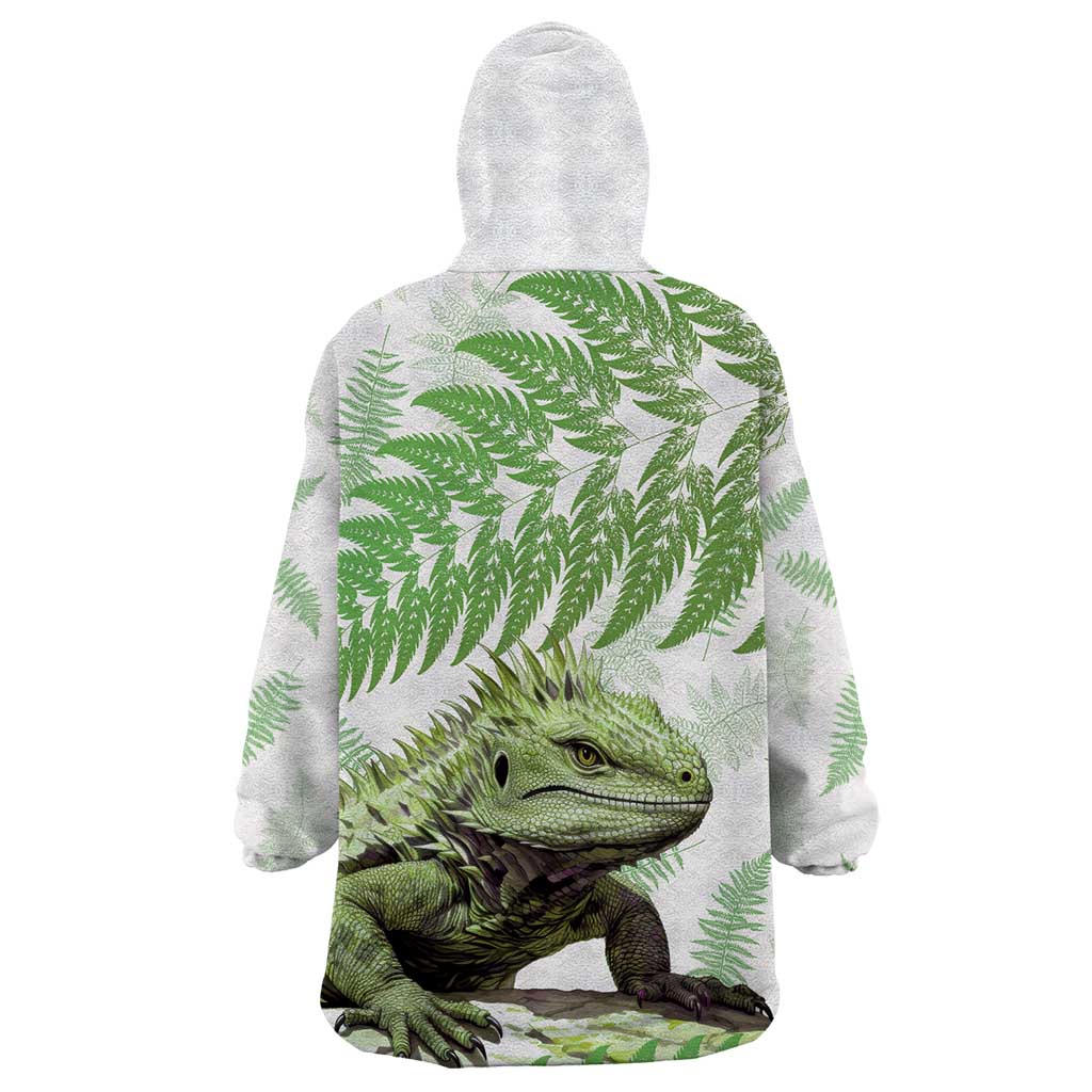 Green New Zealand Tuatara Wearable Blanket Hoodie Aotearoa Sphenodon Punctatus Silver Fern - Vibe Hoodie Shop