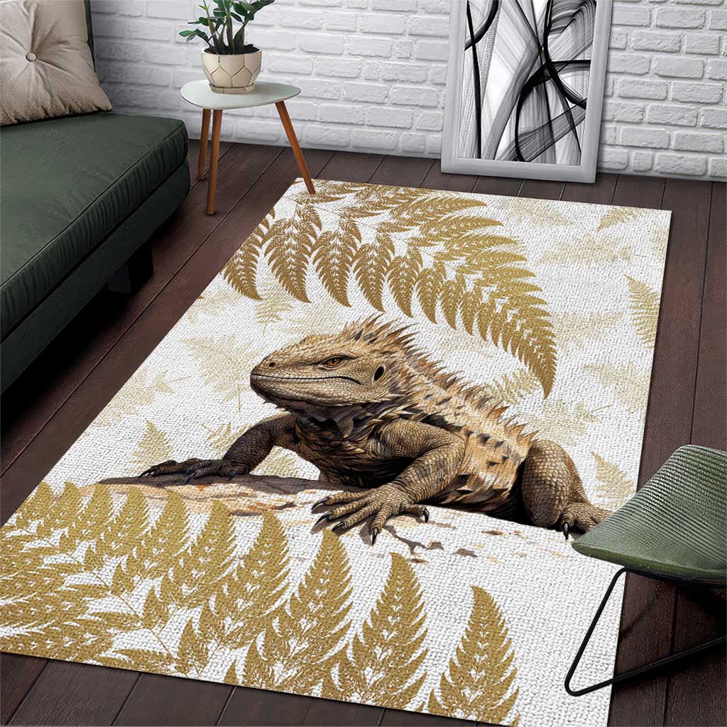 Gold New Zealand Tuatara Area Rug Aotearoa Sphenodon Punctatus Silver Fern - Vibe Hoodie Shop