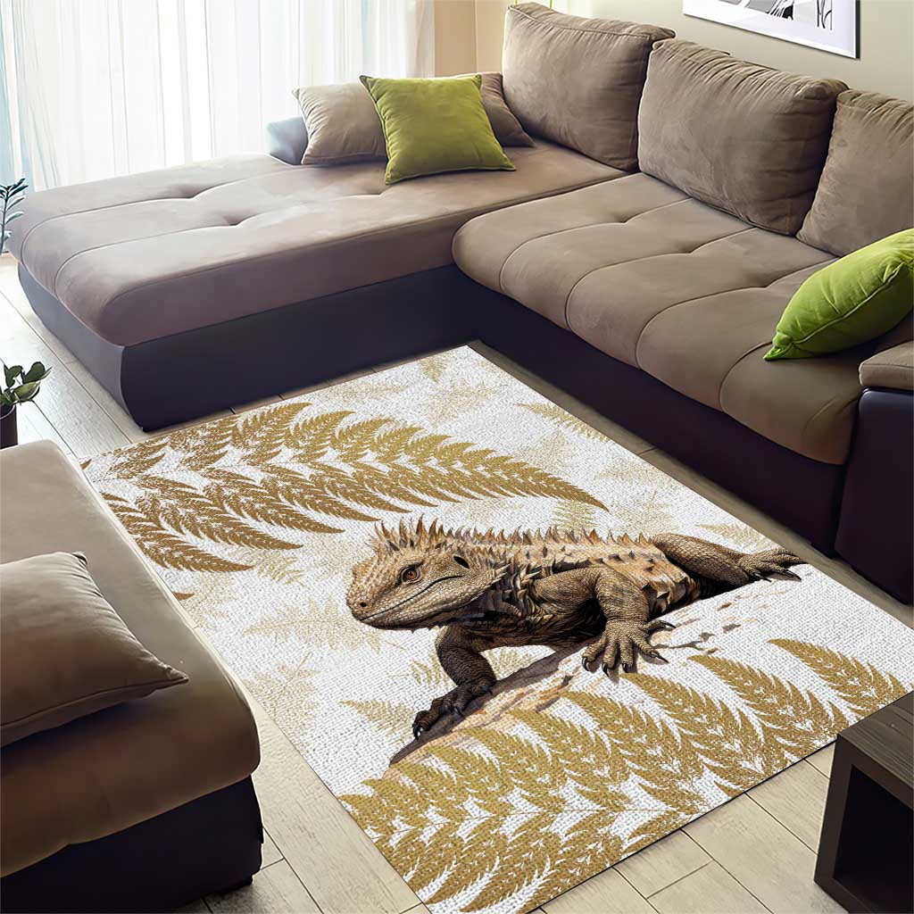 Gold New Zealand Tuatara Area Rug Aotearoa Sphenodon Punctatus Silver Fern - Vibe Hoodie Shop