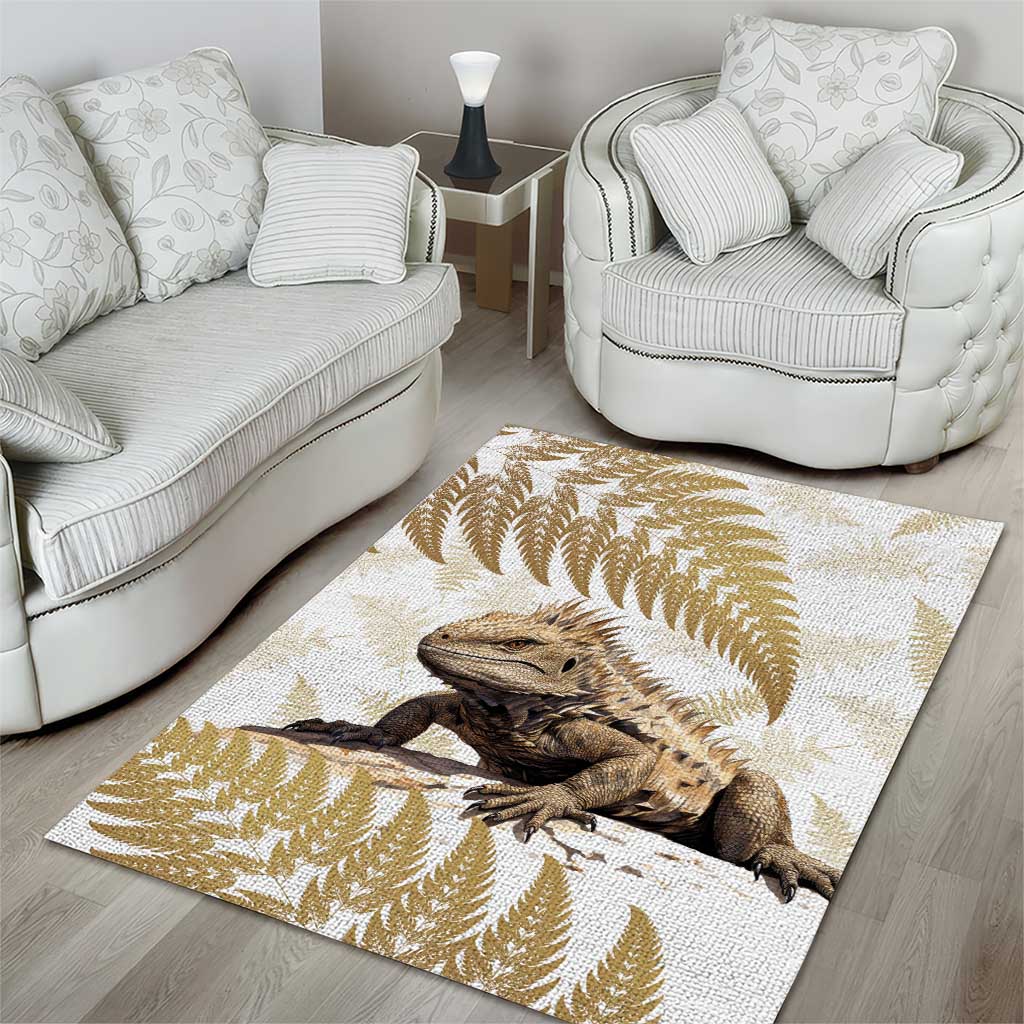 Gold New Zealand Tuatara Area Rug Aotearoa Sphenodon Punctatus Silver Fern - Vibe Hoodie Shop