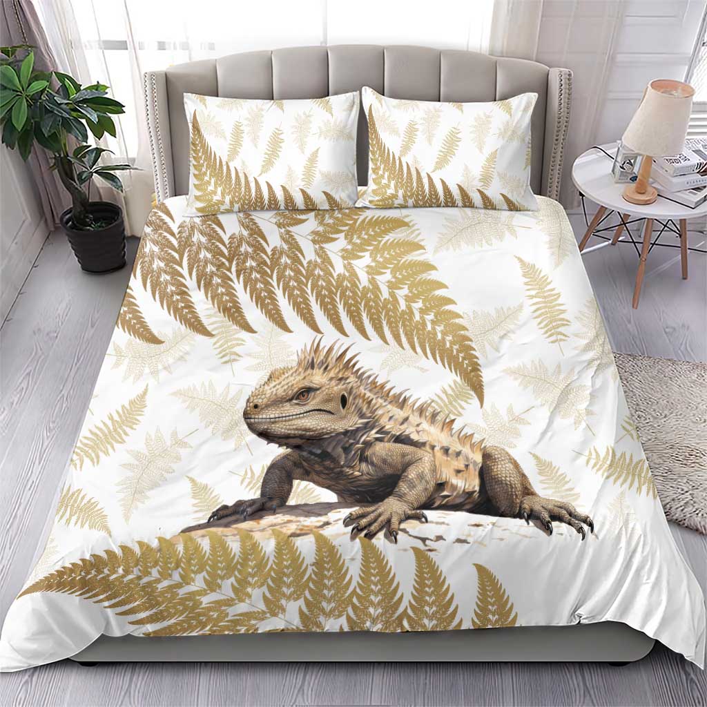 Gold New Zealand Tuatara Bedding Set Aotearoa Sphenodon Punctatus Silver Fern - Vibe Hoodie Shop