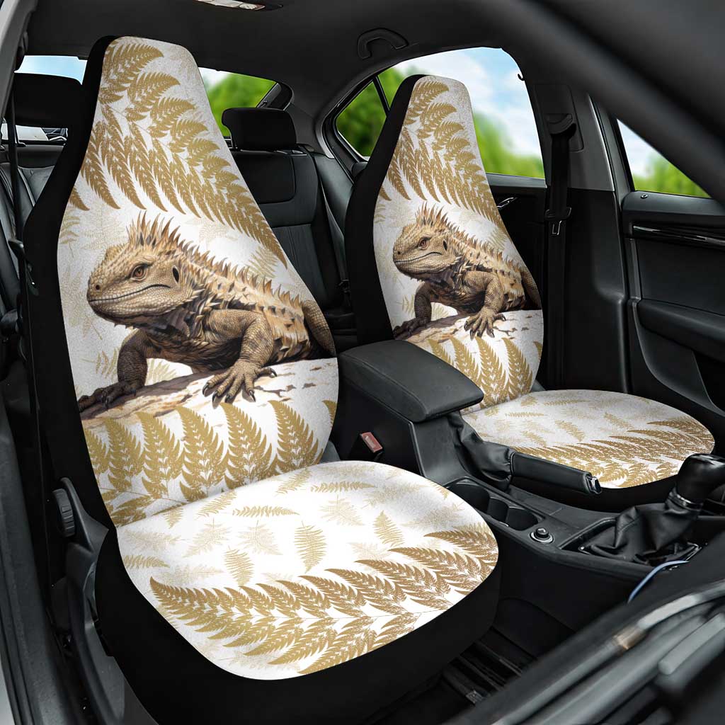 Gold New Zealand Tuatara Car Seat Cover Aotearoa Sphenodon Punctatus Silver Fern - Vibe Hoodie Shop