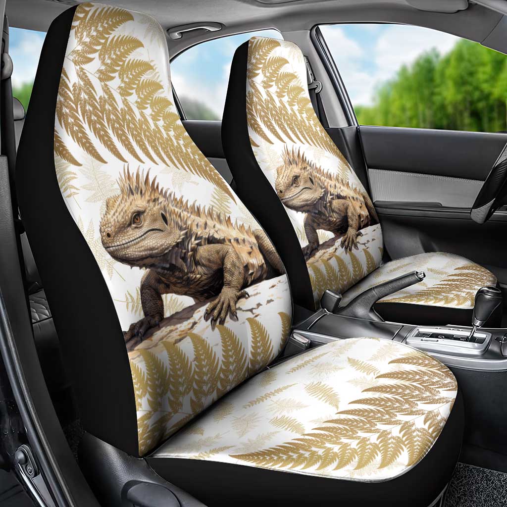 Gold New Zealand Tuatara Car Seat Cover Aotearoa Sphenodon Punctatus Silver Fern - Vibe Hoodie Shop