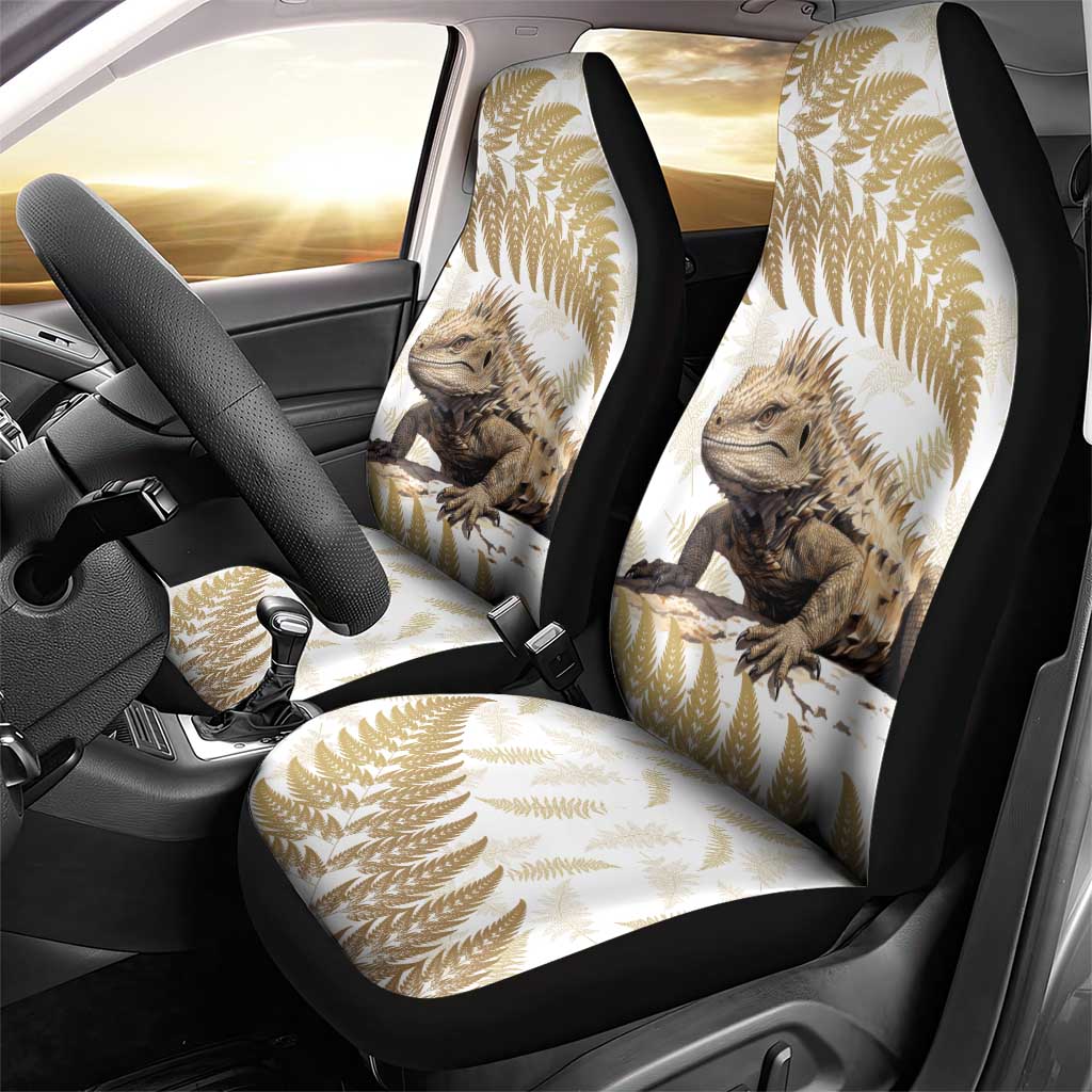 Gold New Zealand Tuatara Car Seat Cover Aotearoa Sphenodon Punctatus Silver Fern - Vibe Hoodie Shop