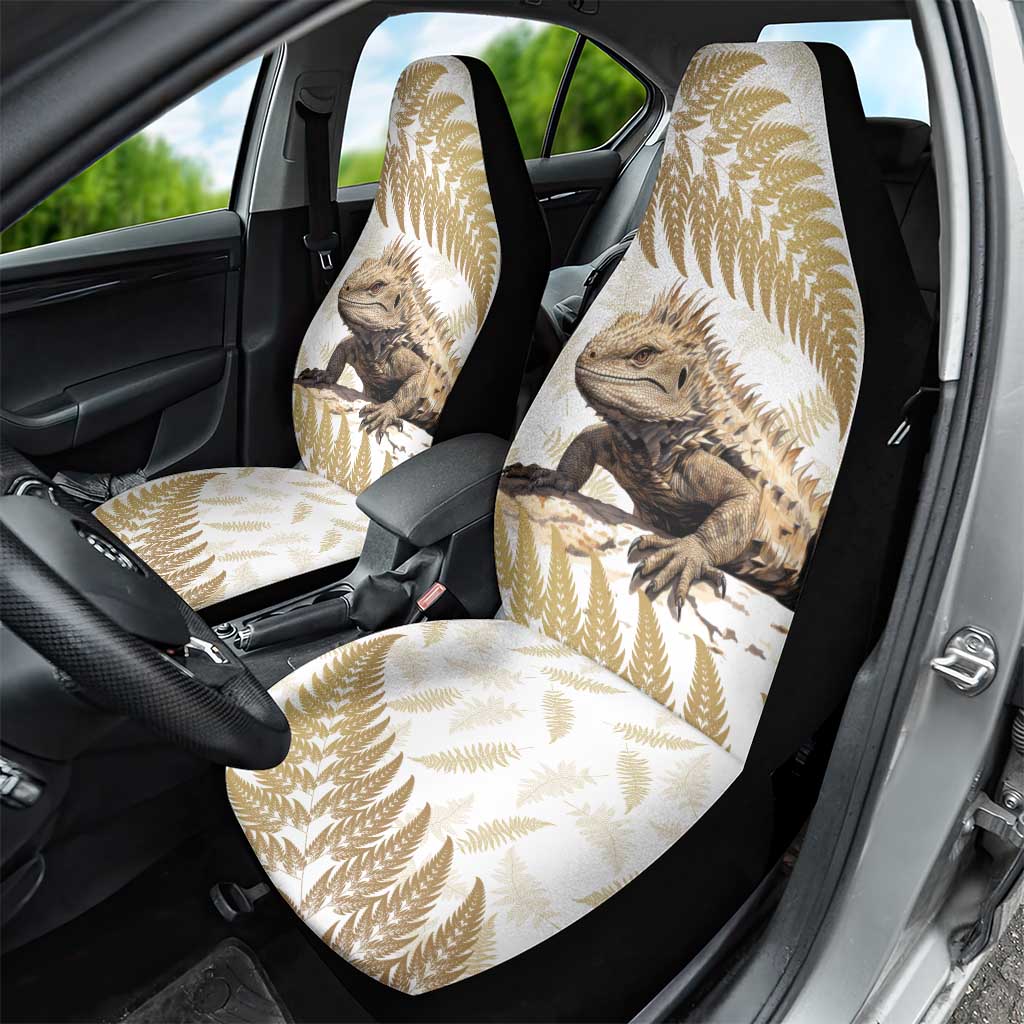 Gold New Zealand Tuatara Car Seat Cover Aotearoa Sphenodon Punctatus Silver Fern - Vibe Hoodie Shop