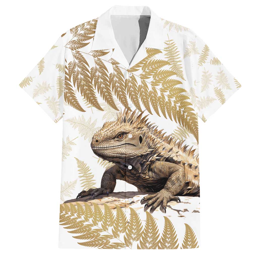 Gold New Zealand Tuatara Hawaiian Shirt Aotearoa Sphenodon Punctatus Silver Fern - Vibe Hoodie Shop