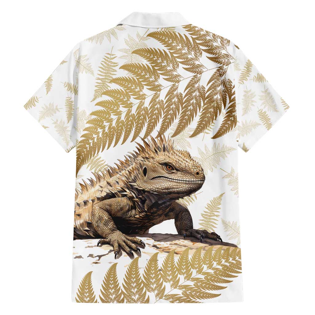 Gold New Zealand Tuatara Hawaiian Shirt Aotearoa Sphenodon Punctatus Silver Fern - Vibe Hoodie Shop