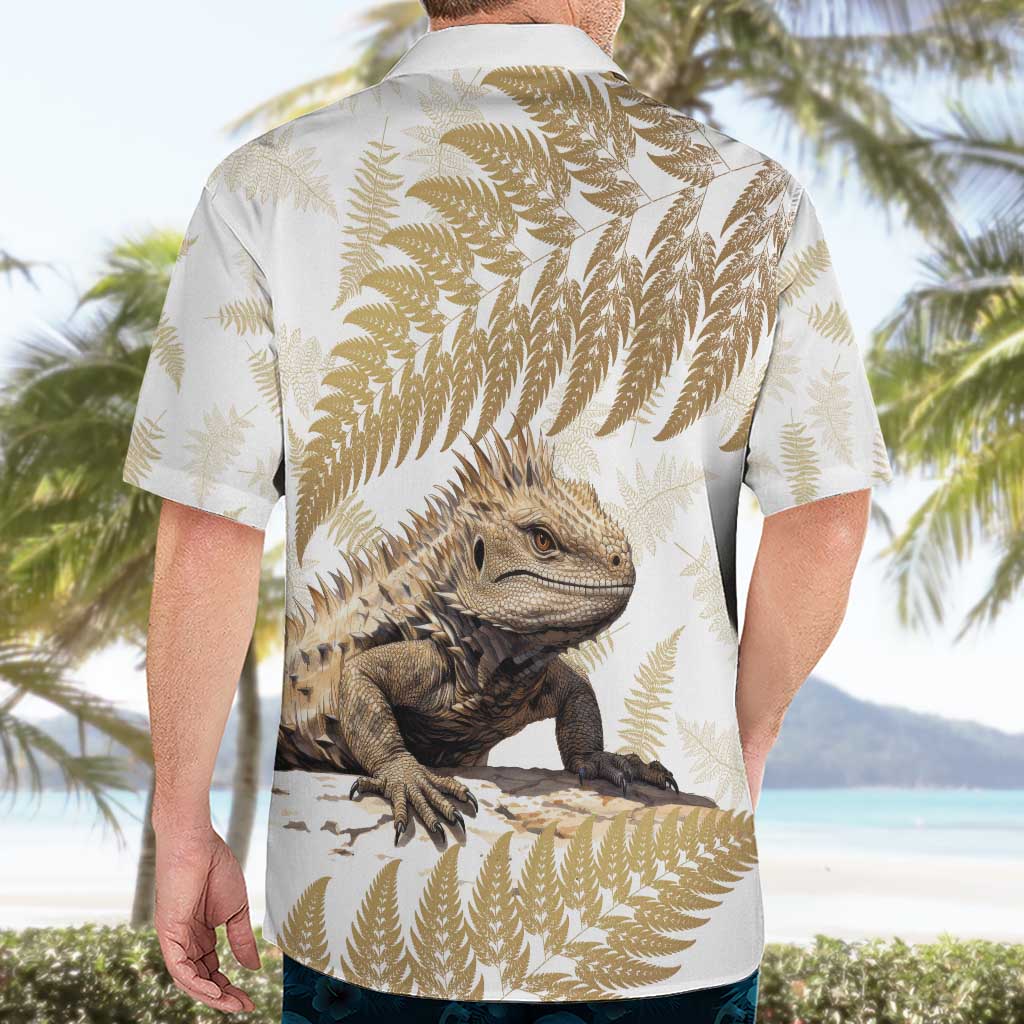 Gold New Zealand Tuatara Hawaiian Shirt Aotearoa Sphenodon Punctatus Silver Fern - Vibe Hoodie Shop