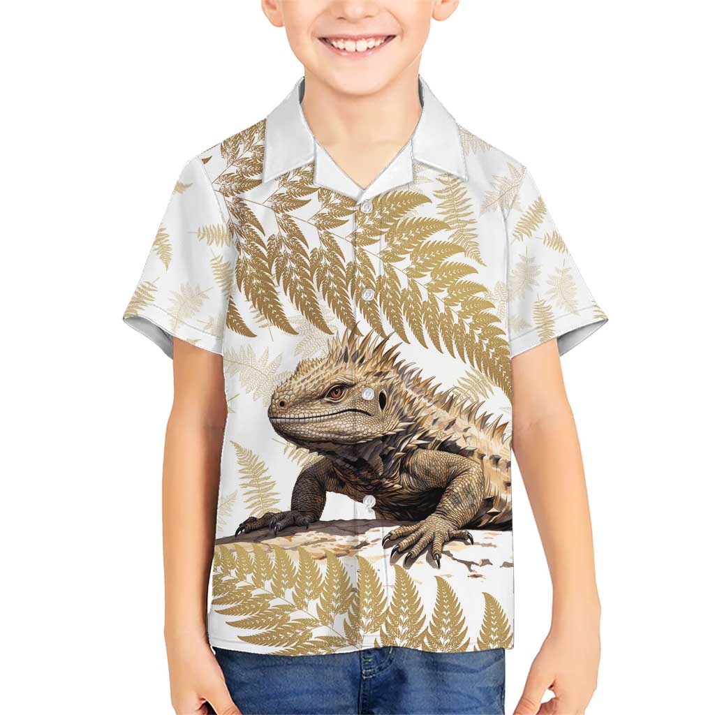 Gold New Zealand Tuatara Hawaiian Shirt Aotearoa Sphenodon Punctatus Silver Fern - Vibe Hoodie Shop