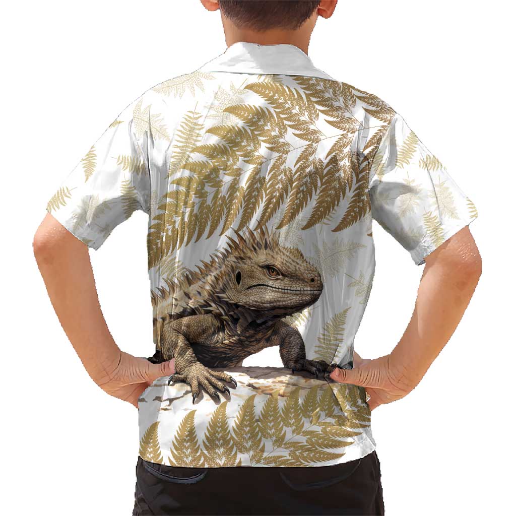 Gold New Zealand Tuatara Hawaiian Shirt Aotearoa Sphenodon Punctatus Silver Fern - Vibe Hoodie Shop