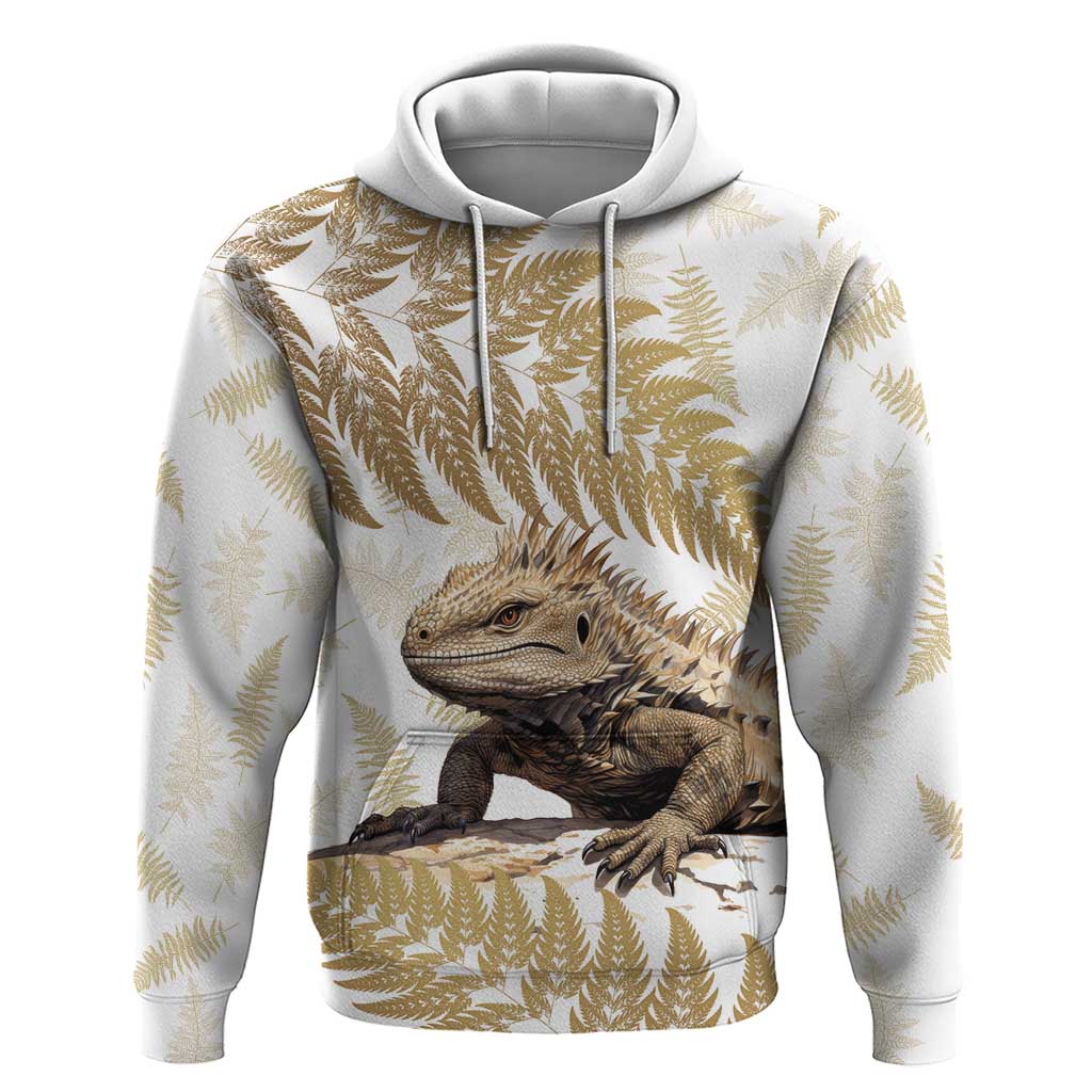 Gold New Zealand Tuatara Hoodie Aotearoa Sphenodon Punctatus Silver Fern - Vibe Hoodie Shop
