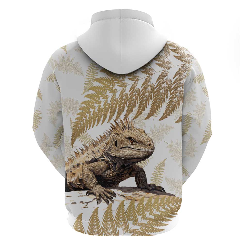 Gold New Zealand Tuatara Hoodie Aotearoa Sphenodon Punctatus Silver Fern - Vibe Hoodie Shop