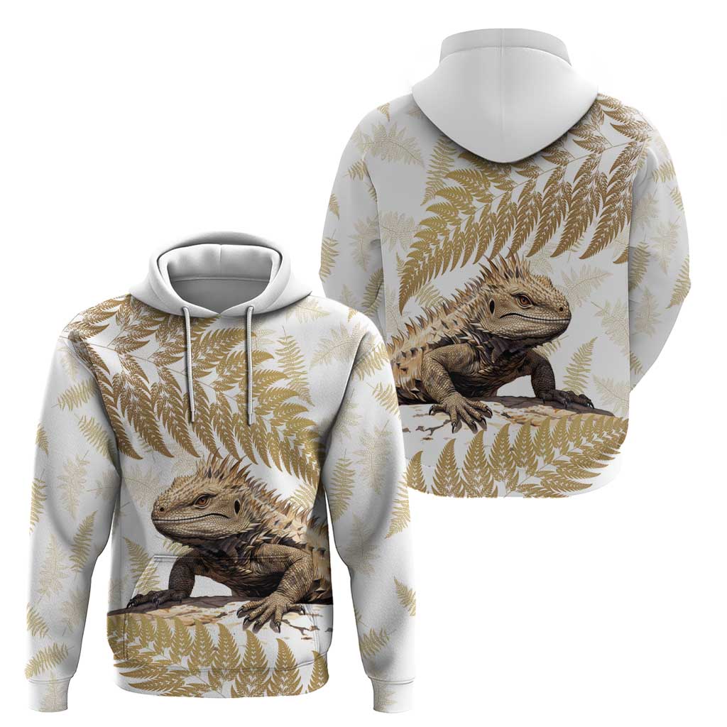 Gold New Zealand Tuatara Hoodie Aotearoa Sphenodon Punctatus Silver Fern - Vibe Hoodie Shop
