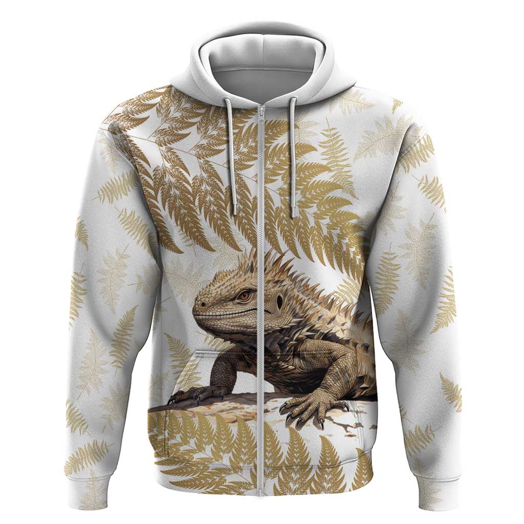 Gold New Zealand Tuatara Hoodie Aotearoa Sphenodon Punctatus Silver Fern - Vibe Hoodie Shop