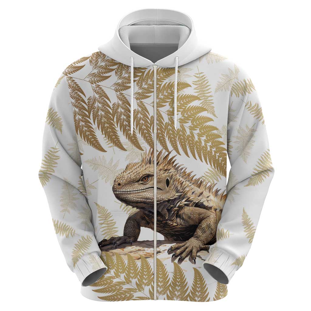 Gold New Zealand Tuatara Hoodie Aotearoa Sphenodon Punctatus Silver Fern - Vibe Hoodie Shop