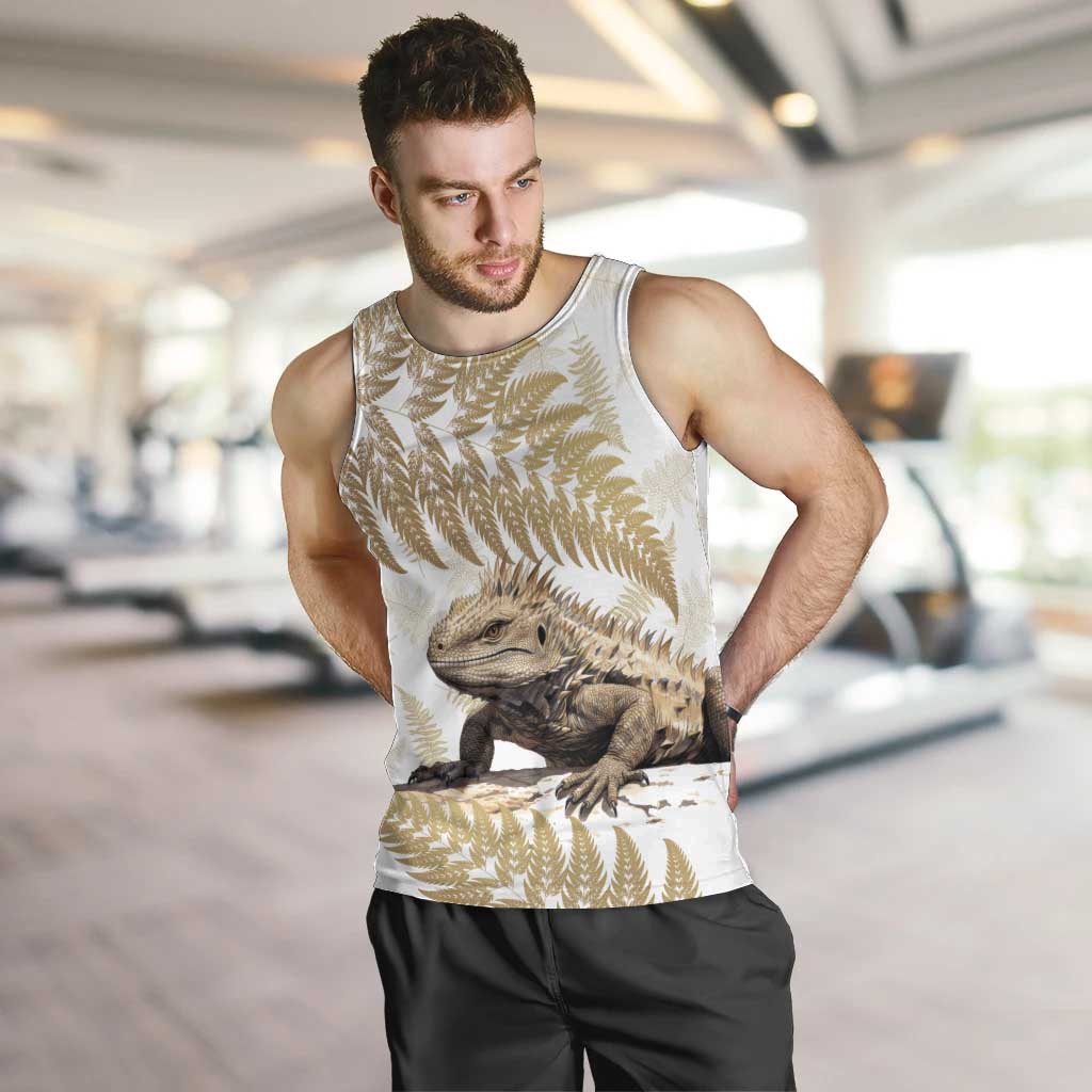 Gold New Zealand Tuatara Men Tank Top Aotearoa Sphenodon Punctatus Silver Fern - Vibe Hoodie Shop