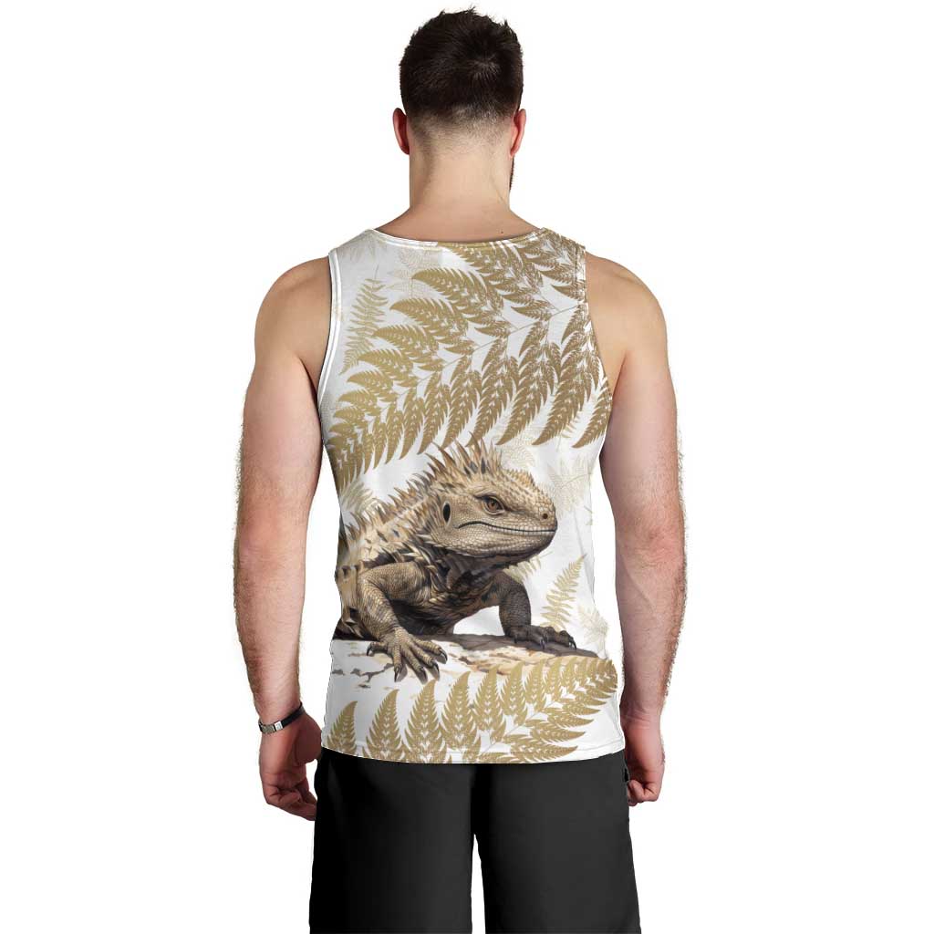 Gold New Zealand Tuatara Men Tank Top Aotearoa Sphenodon Punctatus Silver Fern - Vibe Hoodie Shop