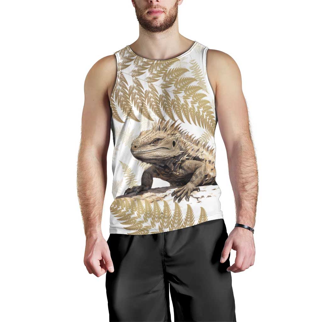 Gold New Zealand Tuatara Men Tank Top Aotearoa Sphenodon Punctatus Silver Fern - Vibe Hoodie Shop
