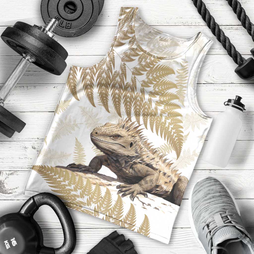 Gold New Zealand Tuatara Men Tank Top Aotearoa Sphenodon Punctatus Silver Fern - Vibe Hoodie Shop