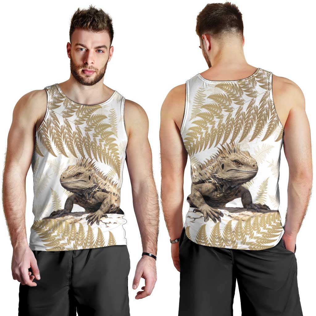 Gold New Zealand Tuatara Men Tank Top Aotearoa Sphenodon Punctatus Silver Fern - Vibe Hoodie Shop