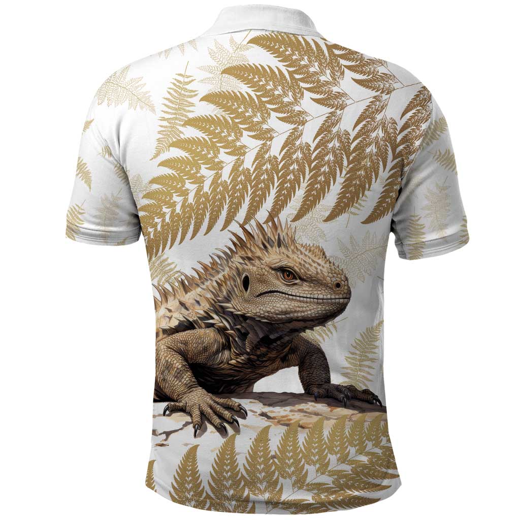 Gold New Zealand Tuatara Polo Shirt Aotearoa Sphenodon Punctatus Silver Fern - Vibe Hoodie Shop