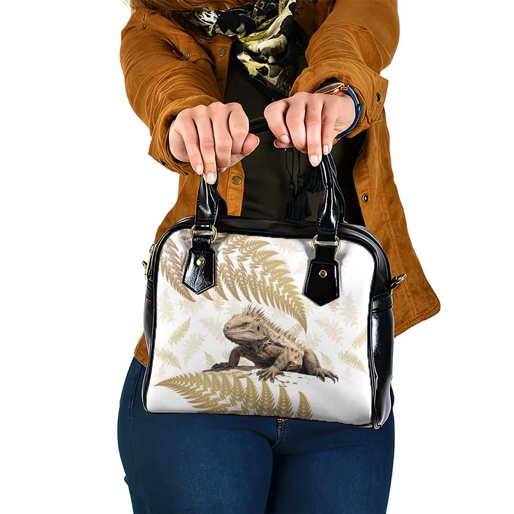 Gold New Zealand Tuatara Shoulder Handbag Aotearoa Sphenodon Punctatus Silver Fern - Vibe Hoodie Shop