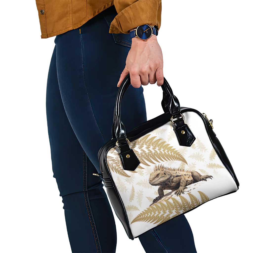 Gold New Zealand Tuatara Shoulder Handbag Aotearoa Sphenodon Punctatus Silver Fern - Vibe Hoodie Shop