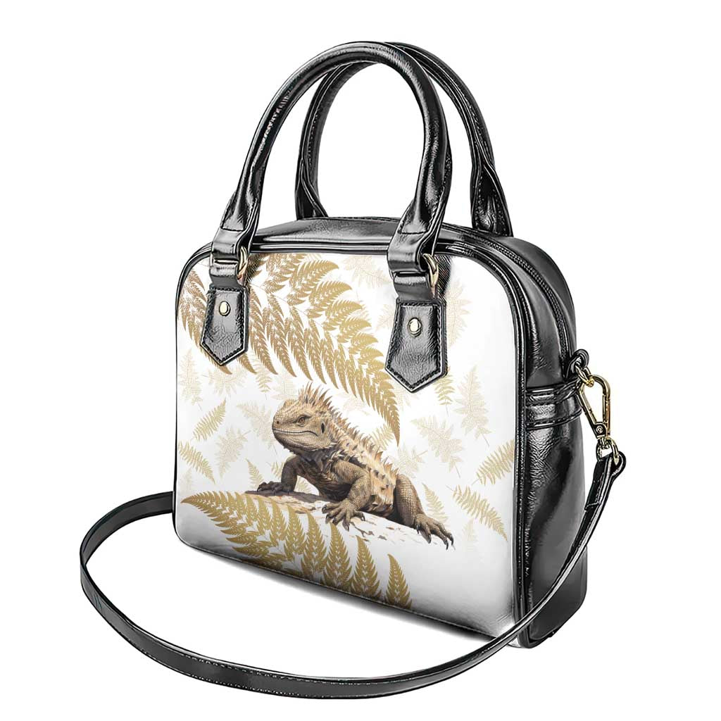 Gold New Zealand Tuatara Shoulder Handbag Aotearoa Sphenodon Punctatus Silver Fern - Vibe Hoodie Shop