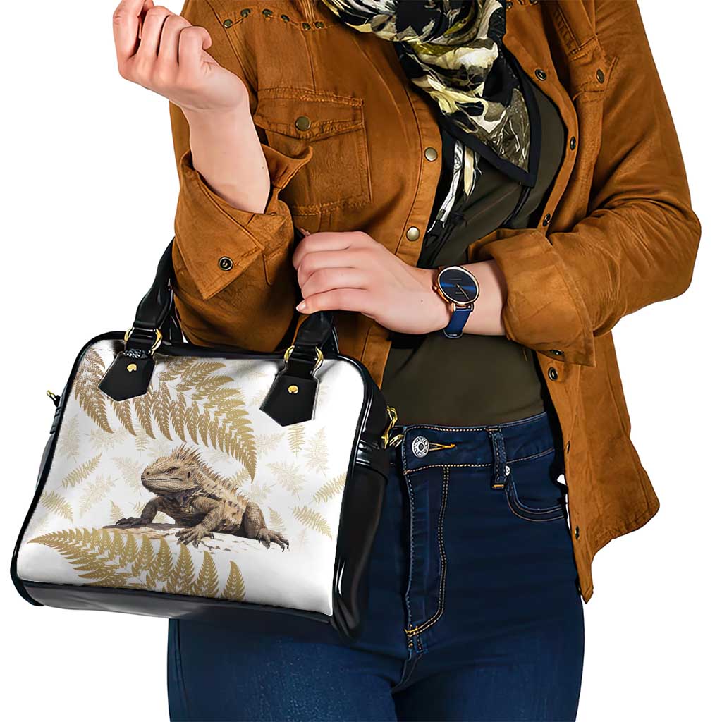 Gold New Zealand Tuatara Shoulder Handbag Aotearoa Sphenodon Punctatus Silver Fern - Vibe Hoodie Shop