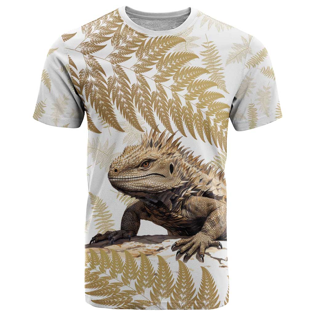 Gold New Zealand Tuatara T Shirt Aotearoa Sphenodon Punctatus Silver Fern - Vibe Hoodie Shop