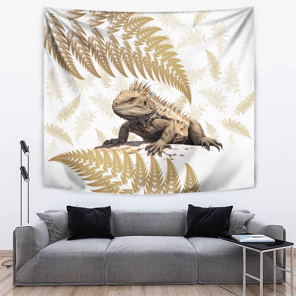 Gold New Zealand Tuatara Tapestry Aotearoa Sphenodon Punctatus Silver Fern - Vibe Hoodie Shop