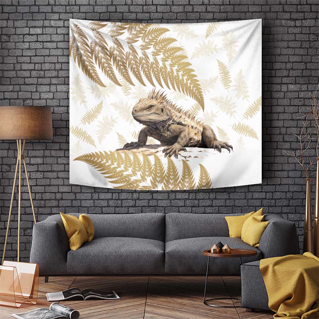 Gold New Zealand Tuatara Tapestry Aotearoa Sphenodon Punctatus Silver Fern - Vibe Hoodie Shop