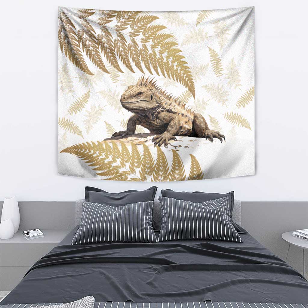 Gold New Zealand Tuatara Tapestry Aotearoa Sphenodon Punctatus Silver Fern - Vibe Hoodie Shop