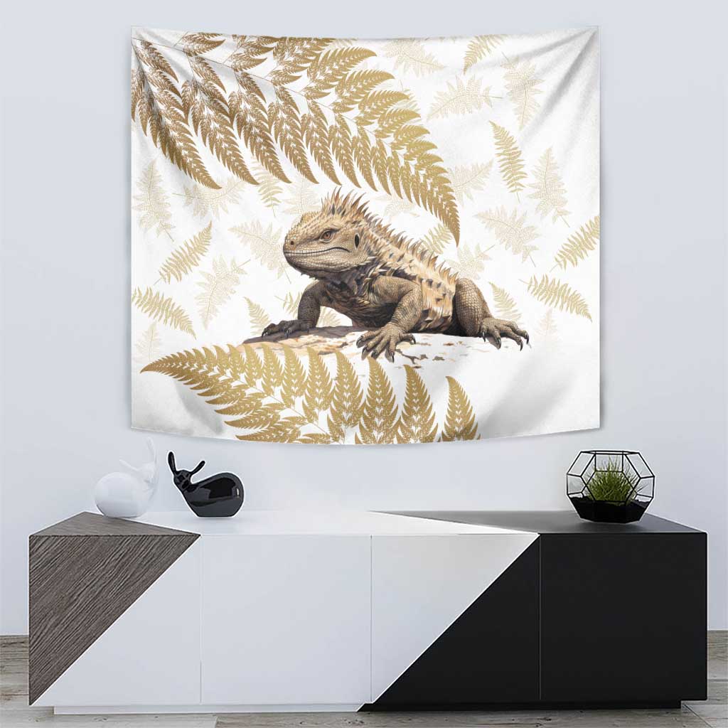 Gold New Zealand Tuatara Tapestry Aotearoa Sphenodon Punctatus Silver Fern - Vibe Hoodie Shop