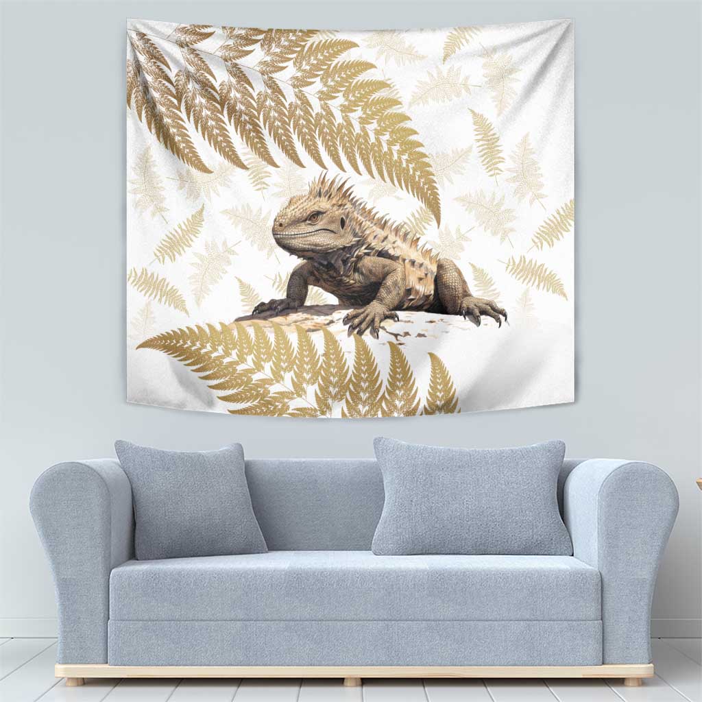 Gold New Zealand Tuatara Tapestry Aotearoa Sphenodon Punctatus Silver Fern - Vibe Hoodie Shop